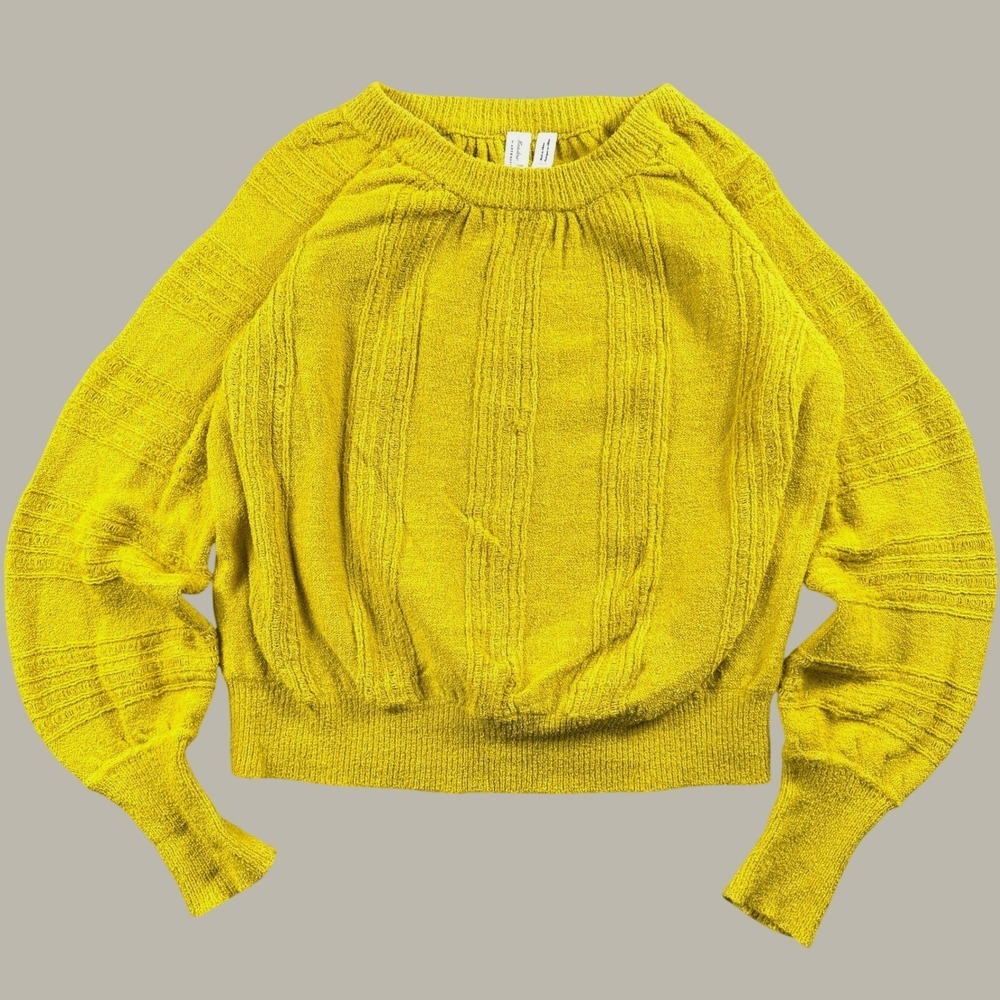 Meadow Rue Anthropologie Sweater Women XXS Yellow Cable Knit Long‎ Sleeve Boho
